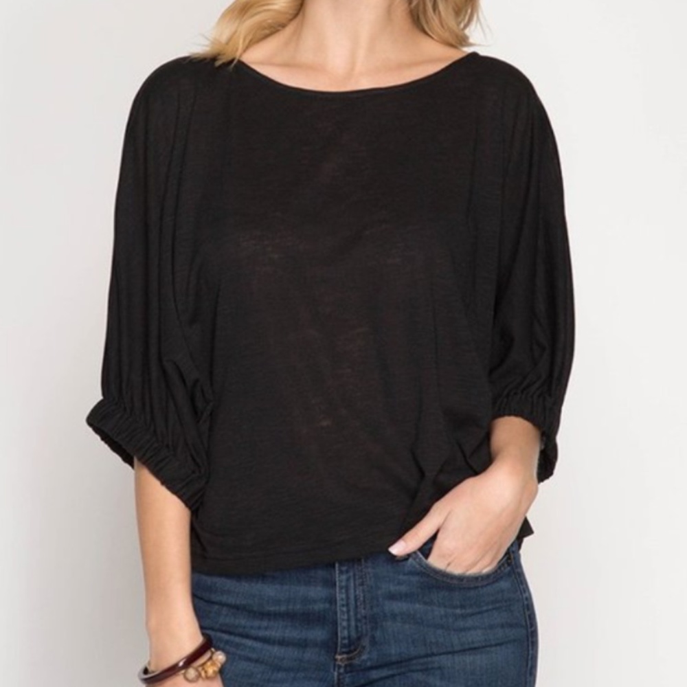 Short Sleeve Black Batwing  Top